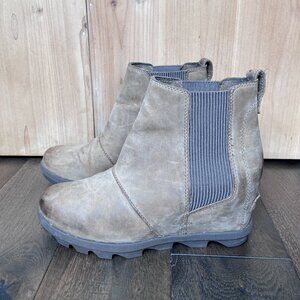 Sorel Joan of Arctic II Wedge Slip-On Booties Tan Leather Size 8 Waterproof